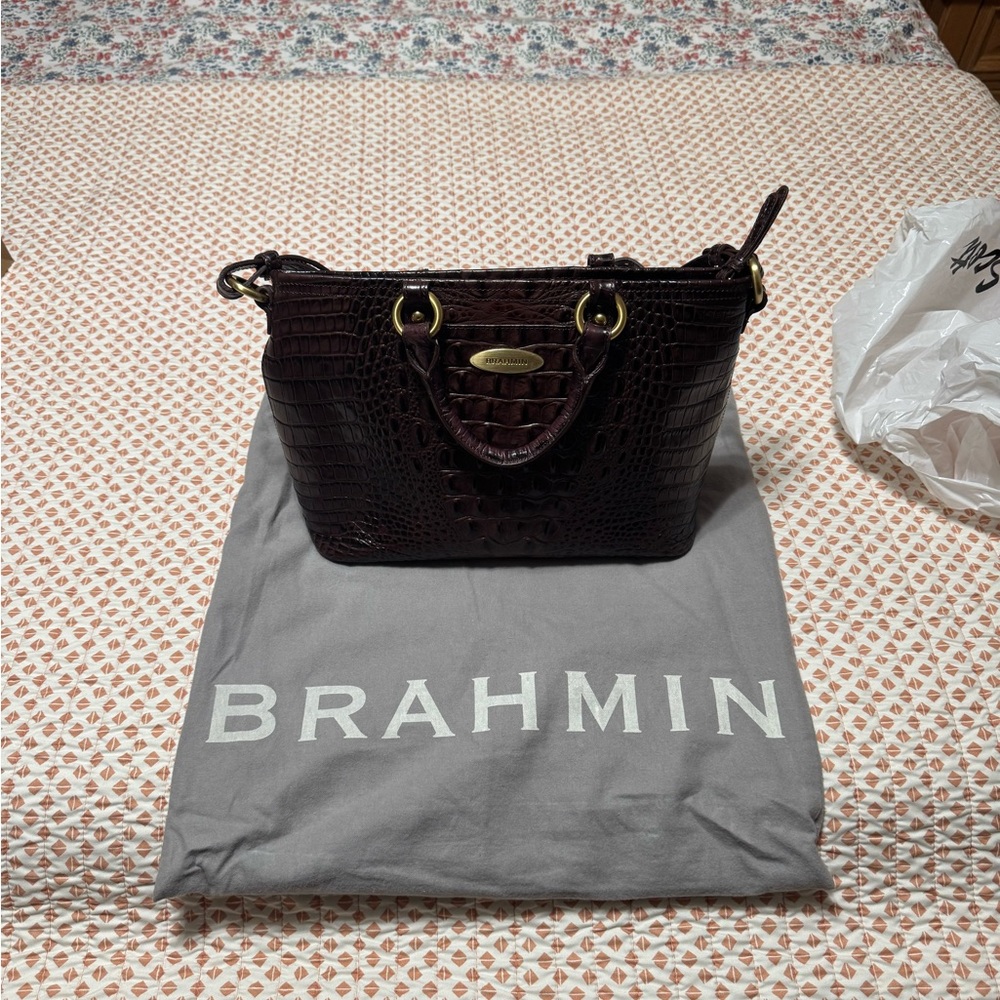 Brahmin Dark Brown Crocodile Embossed Satchel